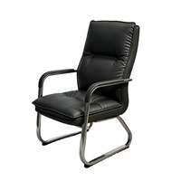 Chaise de bureau de direction en cuir noir rembourrée de luxe, chaise moderne pour patron et invité, idéale pour les salles de réunion commerciales et les bureaux à domicile