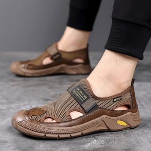 Zuecos de Cuero Genuino para Hombre, Punta Cerrada, Forro de Malla, Suela de Goma, Transpirables, Deportivos, Sandalias de Verano para Exteriores - Product Image 2