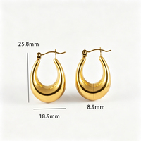 Boucles d'oreilles créoles ovales en acier inoxydable étanche plaqué or 18 carats PVD, creuses et bombées, pour femme, tendance