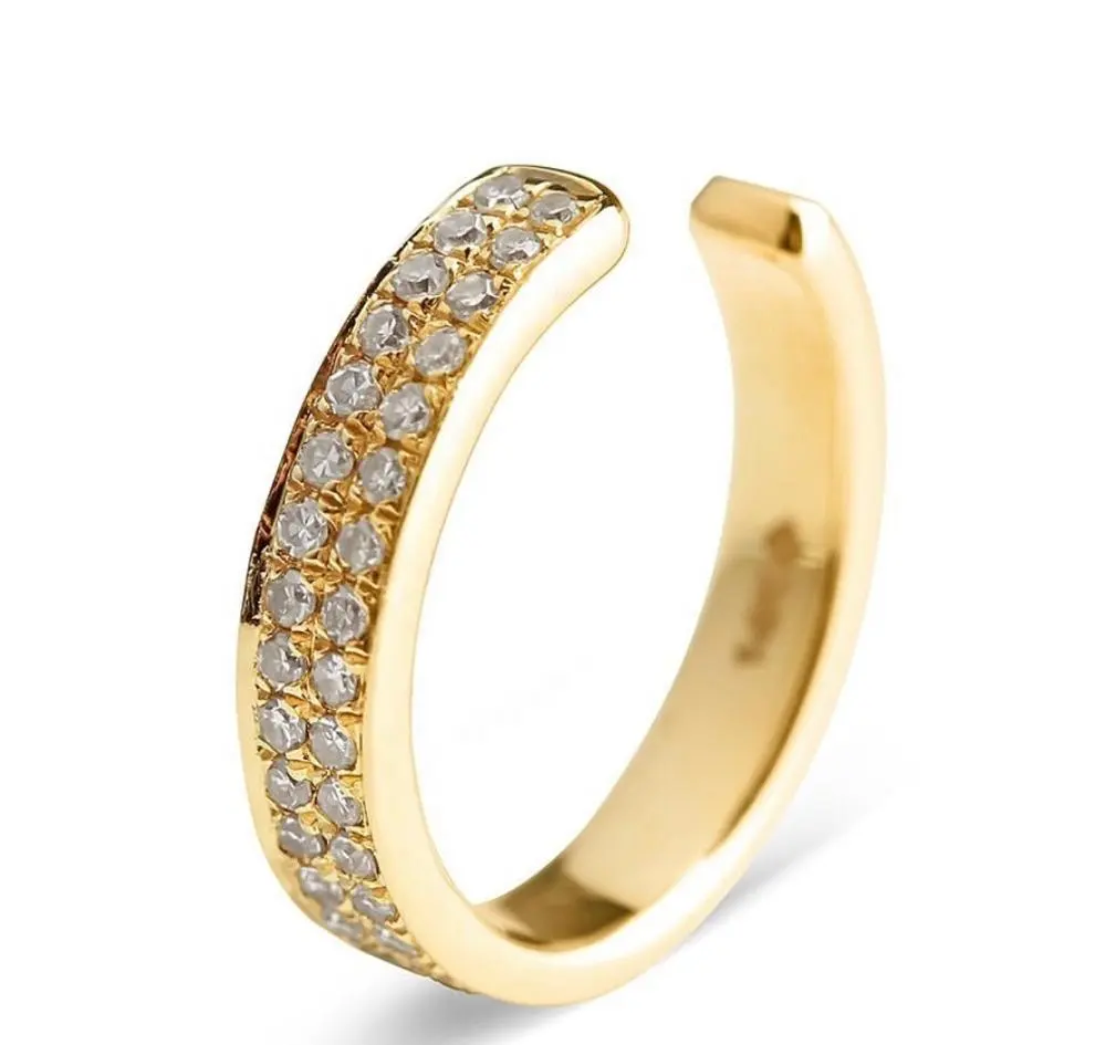 Benutzer definierte Mode Einfache echte Diamant 14 Karat Solid K Gold Ohr manschette Gold Ohrringe