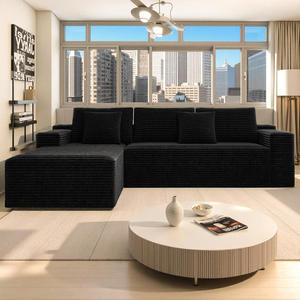Modular Sectional <b>Sofa</b> Set Modern <b>Sofa</b> Bed Eco-Friendly Design Plush Corduroy Fabric Wood <b>Legs</b> No Assembly Required 2PC Free - Product Image 2