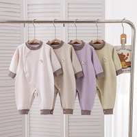 Jumpsuit Bayi Ramah Lingkungan Bahan Viscose Fleece Bernapas, Lengan Panjang Hangat untuk Musim Gugur dan Musim Dingin, Kancing Tekan, Pakaian Rumah, Romper