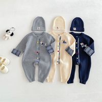 Koreanische Version Herbst Baby Langarm Strick-Kapuzenoverall für Jungen und Mädchen, Baby Outdoor-Kletterkleidung