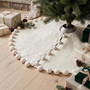 Cream Canvas Pom-Pom Toggle 58in Christmas Tree Skirt White <b>Xmas</b> Decorations Luxury Home Modern Party - Product Image 1