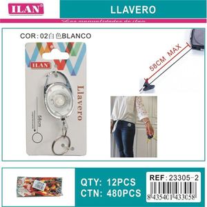 Portachiavi ILAN con cordino estensibile 58 cm max colore bianco per chiavi e borse - Product Image 2