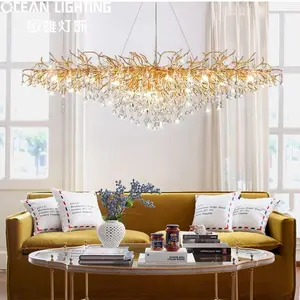 Modern Hotel Living Room Golden Luxury Crystal Ceiling Chandeliers Pendant Lights