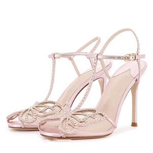 Sandales à talons hauts pour femmes, design élégant, décorées de clous, à bout ouvert, avec bride à boucle, chaussures d'été pour soirée, taille 43 - Product Image 4