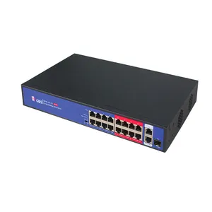High Quality HZGWS Factory 16 POE Ports 2 Gigabit Uplink Ports Support 250m Long Distance Commercial Network POE Switch