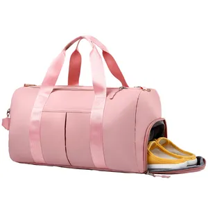 Bolsa de duffle feminina de designer personalizado, bolsa com logotipo rosa de luxo transparente para academia viagem, noite
