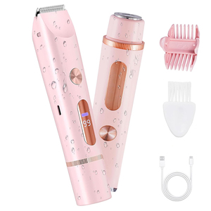 Tondeuse bikini indolore pour femmes, <span class=keywords><strong>rasoir</strong></span> électrique 2-en-1 à double tête pour poils pubiens, étanche, utilisation humide et sèche, affichage LED - Product Image 1