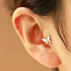 Boucles d'oreilles clous ROXI S925 en argent sterling, papillon, diamant, émail, piercing, 18K - Product Image 3