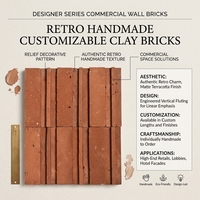 Tuiles en argile rétro artisanales sur mesure avec motifs décoratifs en relief, pour la série de carreaux muraux de la collection Designer pour espaces commerciaux