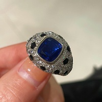 Bague de couple pour femme en argent 925 plaqué or, saphir bleu synthétique, corindon bleu royal, motif léopard, incrustation de luxe léger