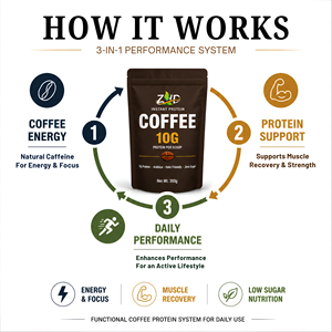 Café Proteico en Polvo 10g Sin Azúcar para Adultos, Apto para Dieta Keto, Café Arábica Instantáneo, Marca Privada OEM, Nutrición Funcional para <span class=keywords><strong>Fitness</strong></span> - Product Image 3