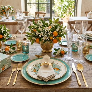 Vajilla de Porcelana Fina <span class=keywords><strong>Siciliana</strong></span> Naranja con Diseño Geométrico, Platos para Banquete de Cítricos, Venta al por Mayor - Product Image 3