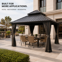 Gazebo en aluminium à toit rigide pour l'hôtellerie et les projets paysagers, avec rideaux et moustiquaire, options de taille configurables