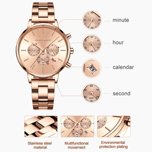HANNAH MARTIN HM-1101 Brand Women Multifunctional <b>Watch</b> Original Stainless Steel Rose Gold 36mm Quartz Movement Casual Banquet - Product Image 3