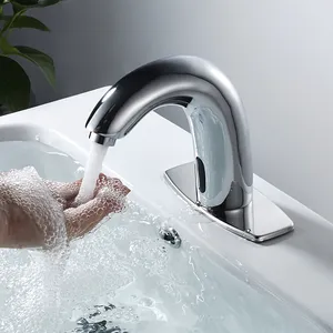 Güverte monte krom pirinç banyo su tasarruflu fotoselli kızılötesi hareket sensörü otomatik otomatik havza musluk sensörü su dokunun