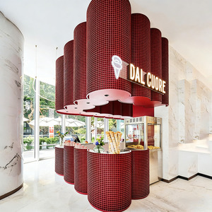 Airy Luxe Bakery & Coffee Market Stall Featuring Glass Display Case, Open Tiered Shelving, and Integrated Warm Lighting - Product Image 2