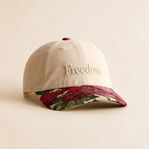 Casquette de baseball en coton à 6 panneaux bicolore personnalisée avec imprimé floral, chapeau <span class=keywords><strong>d</strong></span>'été pour l'extérieur, casquette de baseball vintage en coton à 6 panneaux avec imprimé floral - Product Image 2