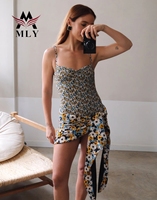 Maillot de bain une pièce pour femme, coupe haute, imprimé floral personnalisé, froncé, bretelles spaghetti, devant à volants, marque privée