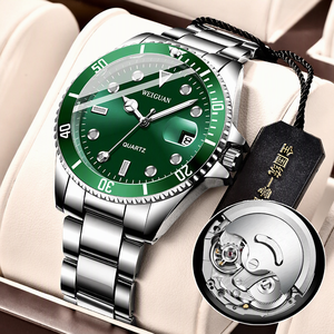 Reloj mecánico automático para hombre, color verde, con indicador de fecha, manecillas luminosas, correa de <span class=keywords><strong>acero</strong></span> inoxidable, resistente al agua hasta 30M - Product Image 1
