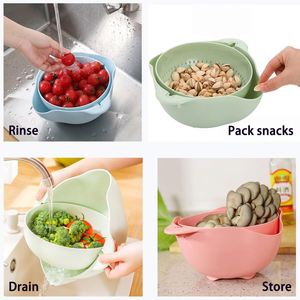 BPA-Free Double-Layer Flexible Spinning Stainless Steel Handle <b>Kitchen</b> Sink Colander Food Grade PP Salad Strainer Water Flowing - Product Image 4