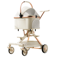 Poussette pour animaux de compagnie de luxe 3-en-1 à 6 plis, absorption des chocs, panier détachable, pliable, 4 roues en alliage d'aluminium, 15 kg, double, vente en gros d'usine