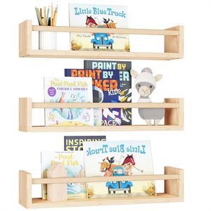 Set di 3 scaffali galleggianti in legno massello per bambini decorazioni per bambini a parete tipo ripiano (legno naturale) - Product Image 1