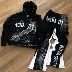 OEM Haute Qualité Survêtement Deux Pièces pour Hommes et Jeunes Hommes, Noir à Capuche en Coton, Style Sportif, Jogging, Ample, Streetwear, Marque Privée - Product Image 1