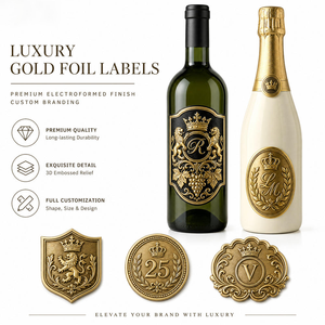 Étiquettes métalliques en alliage de zinc de forme personnalisée, logo gravé, plaques plates pour bouteilles en verre, bouteilles d'alcool, commande en gros, OEM, ODM, usine - Product Image 1