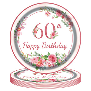 Juego de Platos de Papel con Diseño Floral para el 60.º Cumpleaños, con Vasos, Servilletas y Cubiertos para Decoración de Fiestas - Product Image 5