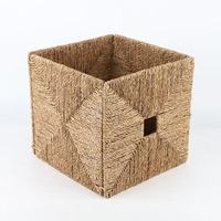 Panier de rangement tressé en jacinthe d'eau personnalisé, portable, pour vêtements et collations, style tendance, grande taille