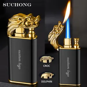 Coole Dragon Croc Zungen rüstung GAS Fackel Double Flame Nachfüllbare Feuerzeuge Zigarette Jet Flame Mit Unterstützung Benutzer definierte Feuerzeuge Logo