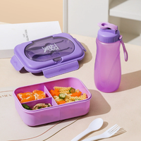 Boîte à lunch isotherme en acier inoxydable avec compartiments en plastique, design à 2 compartiments, fourchette et cuillère, forme rectangulaire, récipient alimentaire pour la conservation de la fraîcheur