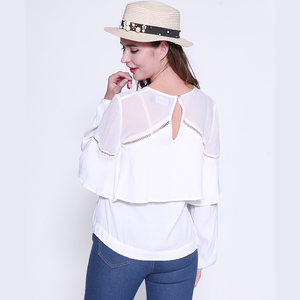2020 Nouvelle Mode Femmes En Mousseline De Soie Blanche Blouses À Manches Longues Mode Féminine Tops - Product Image 4