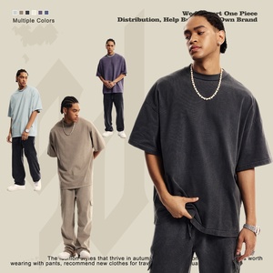 T-shirt en coton respirant pour hommes, logo personnalisé, manches courtes en coton vieilli lavé de 310g, grande taille pour l'été, vente en gros - Product Image 1