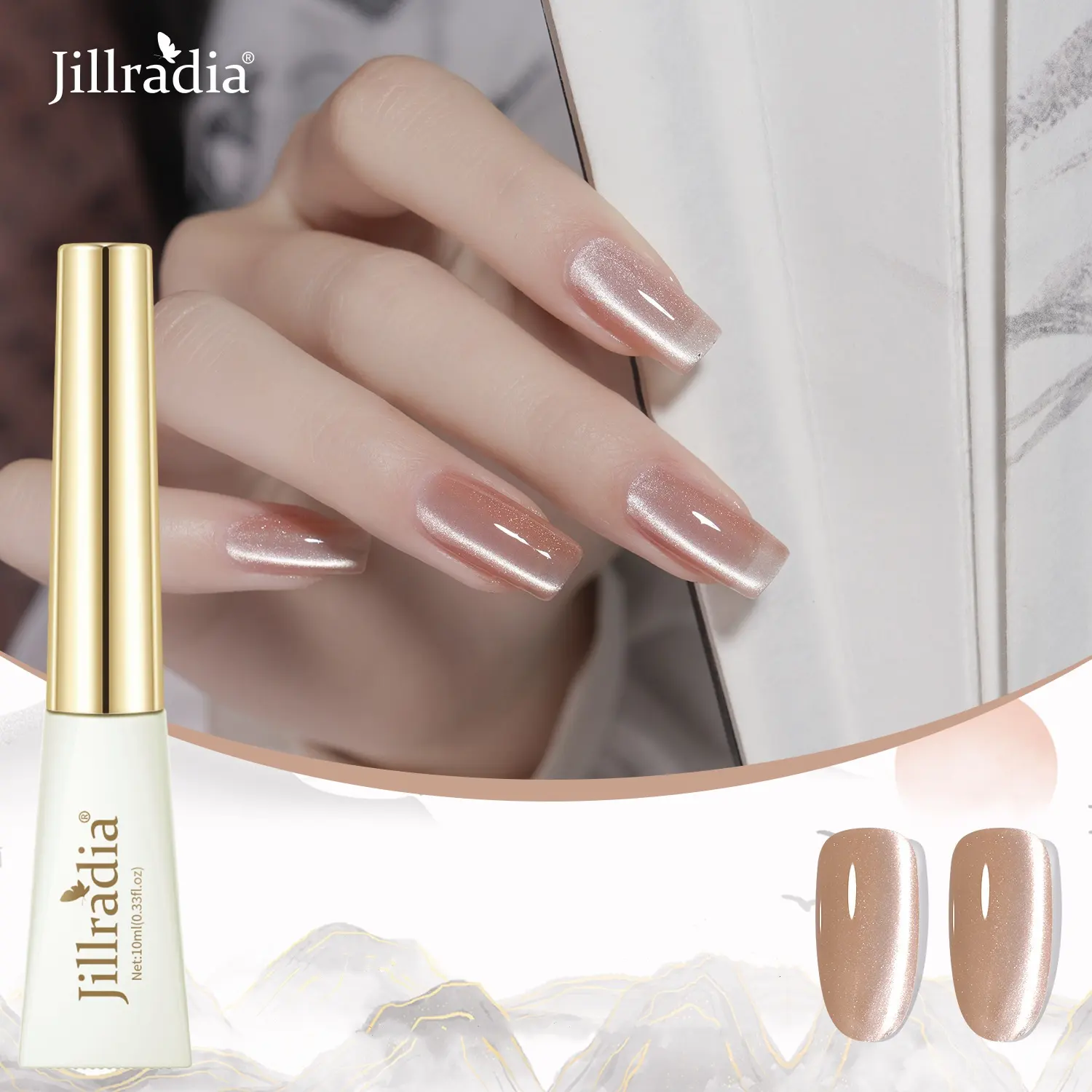 Jillradia Champagne Gold Moonlight Cat Eye Gel Polish High Gloss Magnetic Cat Eye Gel Polish for for Nail Art Manicure Salon