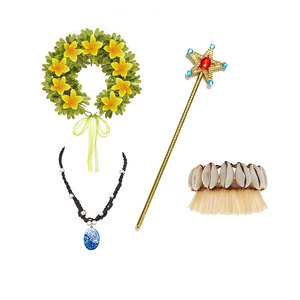 Disfraz de Princesa Moana Maui, <span class=keywords><strong>Peluca</strong></span>, Collar, Pinza para el Cabello <span class=keywords><strong>con</strong></span> Flor, Peluche de Cerdo y Gallo de Moana, Set de Disfraces para Halloween - Product Image 4