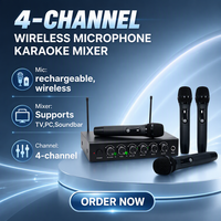 Mixeur audio karaoké 4 canaux, entrées AUX/optiques, effets sonores multiples, batterie rechargeable 18650 (1500-1999mAh), sans fil UHF