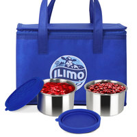 LIHONG Baby Kids Lunchbox Thermische Blauwe RVS Lunchbox Tas Container Lunchbox met Waterfles