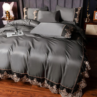 Nouvelle Parure de Lit de Luxe en Soie et Dentelle, Housse de Couette, Drap de Lit et Jupe de Lit