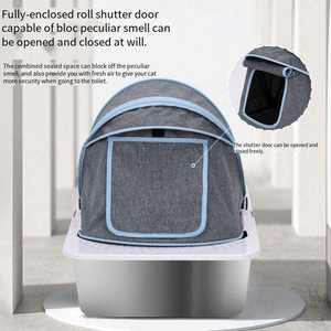 Bac à litière pour chat carré entièrement fermé en acier inoxydable de luxe, capacité 60x40x40cm, anti-fuite, anti-éclaboussures, anti-odeurs - Product Image 4