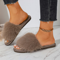 Pantoufles en peluche pour femmes, nouvelles sandales en peluche tendance, vente en gros de chaussures pour femmes à bout ouvert