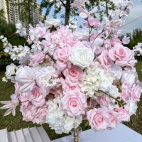 Boule de fleurs artificielles en soie blanches et vertes, centre de table Lotus Rose Hortensia, pour décoration de mariage, remise de diplôme, Thanksgiving, banquet extérieur