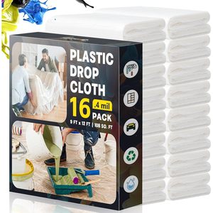 Lona de plástico de 9 pies x 12 pies, 0.4 mil, paquete para pintar, proteger muebles y pisos - Product Image 1