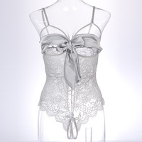 Robe de nuit sexy transparente en dentelle, nuisette une pièce, teddy, nœud floral, lingerie coquine, body sans entrejambe, body de tentation