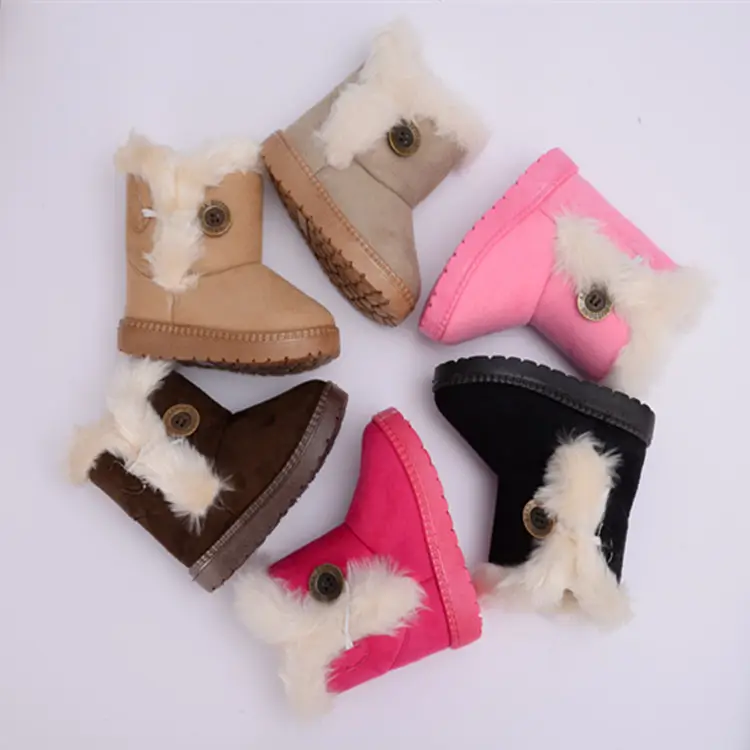 Sepatu bot salju bayi perempuan, sneaker bot anak-anak warna polos, tetap hangat baru modis nyaman musim dingin untuk bayi perempuan