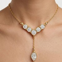 Collier personnalisé en or massif 14K 18K avec diamants de laboratoire VVS-VS 2ctw, pendentif en forme de V, collier en forme de Y, pendentif en diamant marquise
