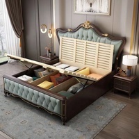 Lit King Size avec cadre en chêne et revêtement en cuir microfibre, tête de lit capitonnée, rangement sous le lit, meubles de chambre à coucher pour la maison